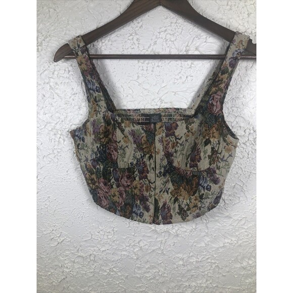 Wild Fable Sz S Multicolor Floral Jacquard Square Neck Cropped Corset Tank Top - Picture 3 of 8